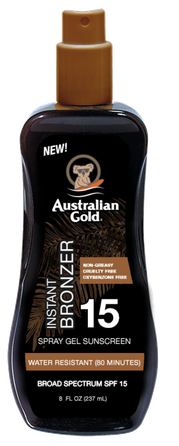 AUSTRALIAN GOLD SPF 15 purškiamas, apsaugantis nuo saulės su bronzantais purškalas, 237 ml