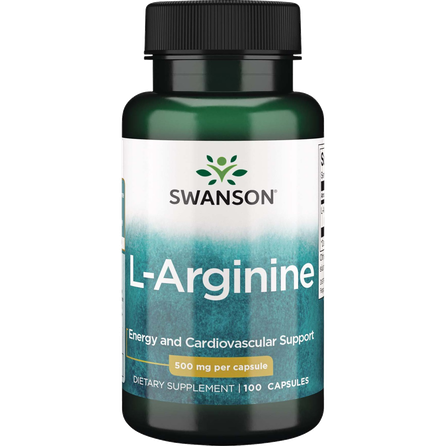 SWANSON L-argininas 500 Mg, imuninės sistemos stiprinimui, kapsulės, 100 vnt.