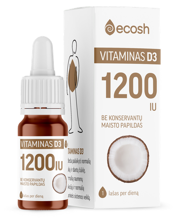 ECOSH 1200IU Vitaminas D3 su kokosų aliejus, 10 ml