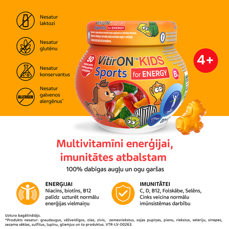 VITIRON Vitiron Kids Sports energijai pastilės, 50 vnt.