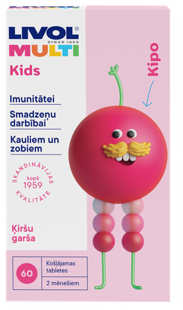 LIVOL  Multi Kids Cherry  kramtomosios tabletės, 60 vnt.