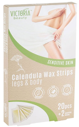 VICTORIA BEAUTY Calendula Legs & Body depiliacinės vaško juostelės, 20 vnt.