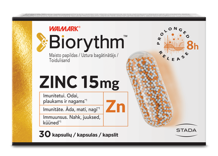 BIORYTHM ZINC (prailginto veikimo cinkas), 15 mg kapsulės, 30 vnt.