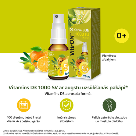 VITIRON D3 Olive Sun 1000 IU Kids purškalas, 10 ml