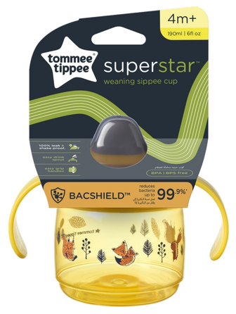 TOMMEE TIPPEE Weaning Sippee, 4m+, geltonas mokymosi puodelis, 190 ml