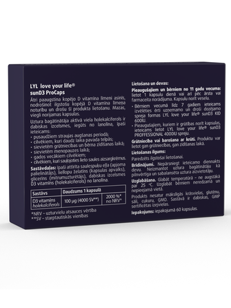 LYL sunD3 ProCaps 4000 SV kapsulės, 60 vnt.