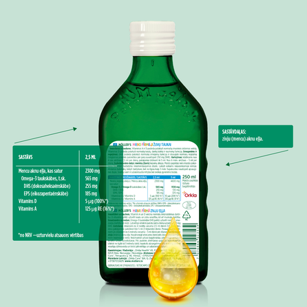 MOLLERS Baby žuvų taukai vaikams (nuo 4 savaičių) skystis, 250 ml