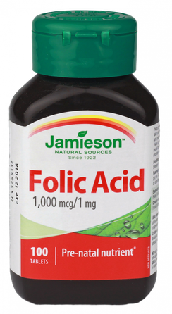 JAMIESON Folic Acid 1 mg tabletės, 100 vnt.