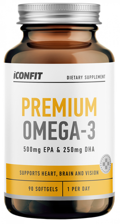 ICONFIT Premium Omega 3 1000 mg minkštos gelio kapsulės, 90 vnt.
