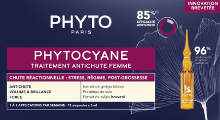 PHYTO Phytocyane Reactional nuo plaukų slinkimo procedūros ampulės, 12 vnt.