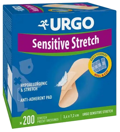 URGO  Sensitive Strech elastinis tvarstis, 200 vnt.
