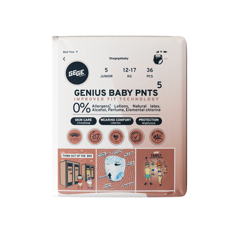 GEGE Genius Baby PNTS (12-17 kg) Junior 5 sauskelnės-kelnaitės, 36 vnt.