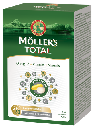 MOLLERS Total Omega-3 širdžiai, smegenims, akims ir imunitetui tabletės + kapsulės, 56 vnt.