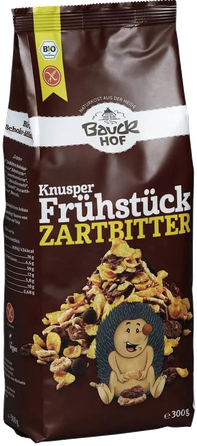 BAUCK HOF su juoduoju šokoladu, ekologiški dribsniai, 300 g
