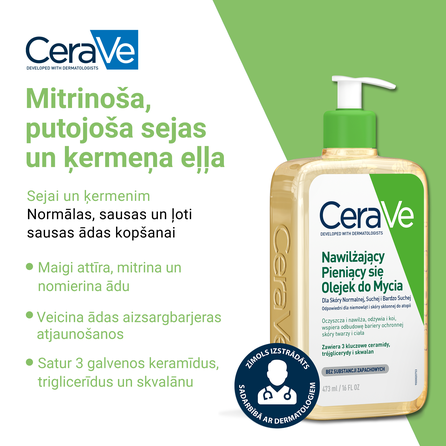 CERAVE For Face And Body With Ceramides Moisturising valomasis aliejus, 473 ml