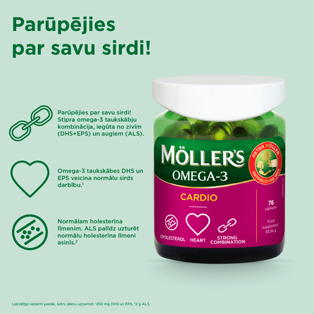 MOLLERS Omega-3 Cardio, širdies veiklai kapsulės, 76 vnt.