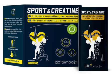 BIOFARMACIJA Sport & Creatine, fiziniam pajėgumui didinti ir širdies funkcijai milteliai, 28 vnt.