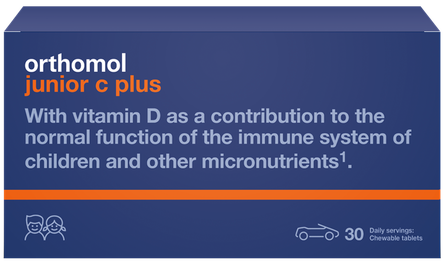 ORTHOMOL Junior C Plus with orange flavor kramtomosios tabletės, 30 vnt.