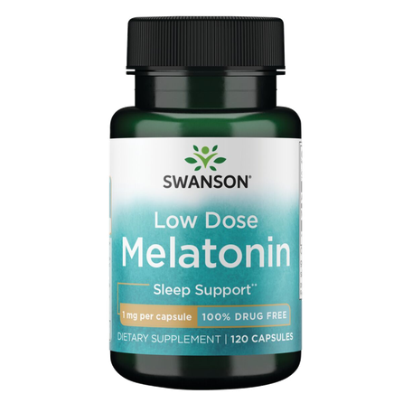 SWANSON Melatoninas 1 Mg, miego kokybei gerinti, kapsulės, 120 vnt.