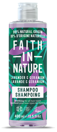 FAITH IN NATURE Lavender & Geranium, visų tipų plaukams,  šampūnas, 400 ml