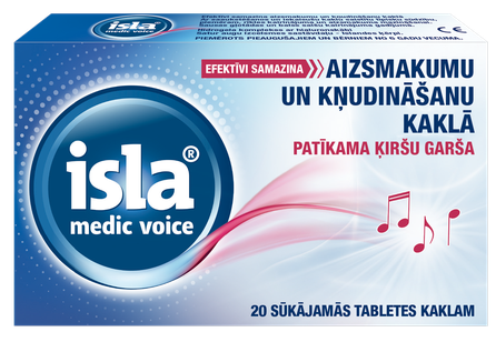 ISLA MEDIC VOICE gerklės perštėjimą ir užkimimą mažinančios čiulpiamosios pastilės, 20 vnt.