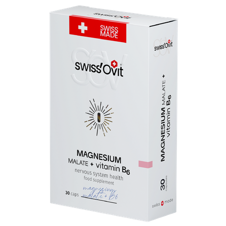 SWISS OVIT Magnesium Malate 150 mg + Vit. B6 kapsulės, 30 vnt.