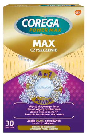 COREGA Max Clean protezams dantų protezų valymo tabletės, 30 vnt.