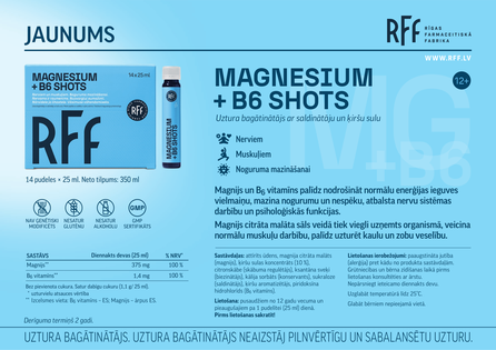 RFF Magnesium + B6 Shots (25 ml) buteliukai, 14 vnt.
