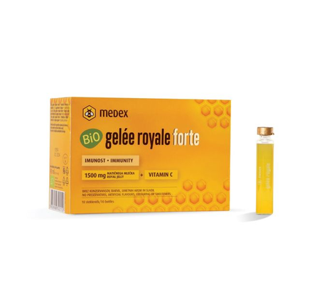 MEDEX Bio Gelée Royale Forte Shot (9 ml), su didelės koncentracijos bičių pieneliu buteliukai, 10 vnt.