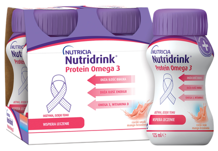 NUTRICIA Nutridrink Protein Omega 3 gaivaus persikų - mango skonio 125 ml, 4 vnt.
