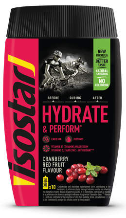ISOSTAR Hydrate & Perform spanguolių skonio milteliai, 400 g