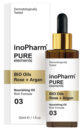 INOPHARM Bio Oils Rose + Argan veido aliejus, 30 ml