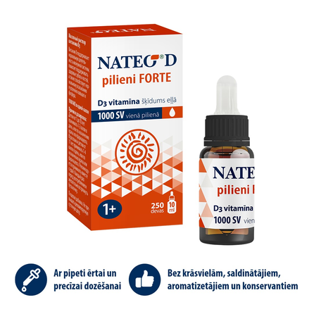 NATEO D Forte 1000 SV imunitetui ir kaulams lašai, 10 ml