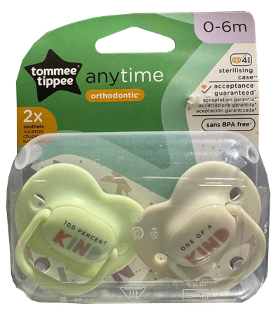 TOMMEE TIPPEE silikoninis ANYTIME, 0-6 mėn. čiulptukas, 2 vnt.