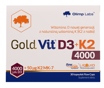 OLIMP LABS Gold Vit D3 + K2 4000SV + 50 mcg kapsulės, 30 vnt.