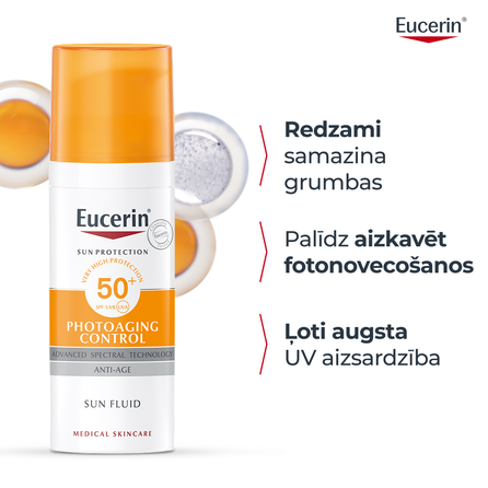 EUCERIN Sun Photoaging Control SPF 50 nuo saulės ir fotosenėjimo apsauginis kremas nuo saulės, 50 ml