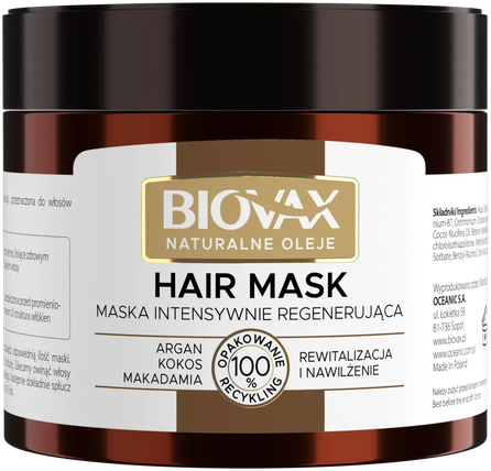 BIOVAX Natural Oils atkurianti plaukų kaukė, 250 ml