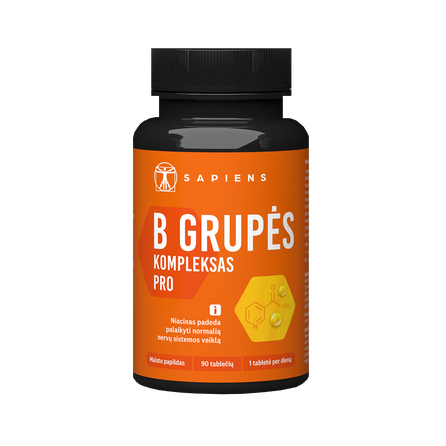 SAPIENS Vitamin B Complex PRO dengtos tabletės, 90 vnt.