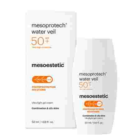 MESOESTETIC Mesoprotech Water Veil, riebiai arba mišriai odai apsauginis kremas nuo saulės, 50 ml