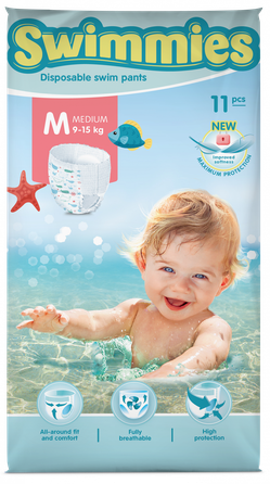 MOLTEX Swimmies M (9-15 kg) sauskelnės-kelnaitės, 11 vnt.