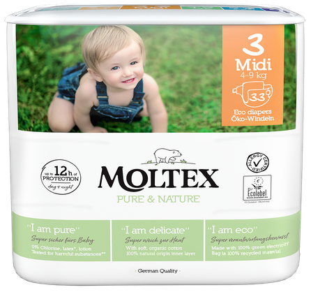 MOLTEX Pure & Nature 3 Midi sauskelnės, 33 vnt.