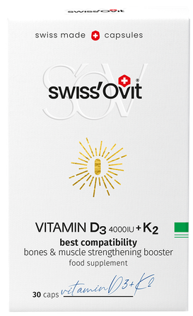SWISS OVIT Vitamin D3 4000 IU +K2 kapsulės, 30 vnt.