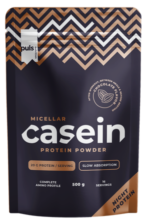 PULS NUTRITION Casein šokolado skonio milteliai, 500 g