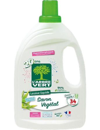 LARBRE VERT Vegetal baltiems ir spalvotiems audiniams skalbimo skystis, 1530 ml