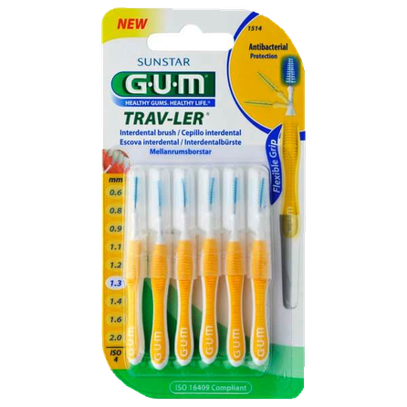 GUM Trav-Ler 1,3 mm  tarpdančių šepetėlis, 6 vnt.