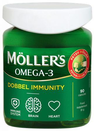 MOLLERS OMEGA-3 Dobbel Immunity  kapsulės, 90 vnt.