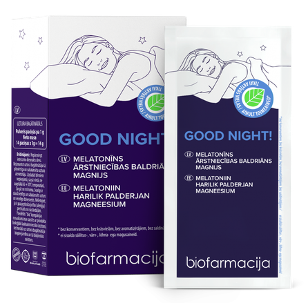 BIOFARMACIJA Good night vitaminų kompleksas miegui milteliai, 14 vnt.