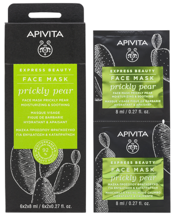 APIVITA Express Beauty Moisturizing & Soothing With Prickly Pear (8 ml) veido kaukė, 2 vnt.