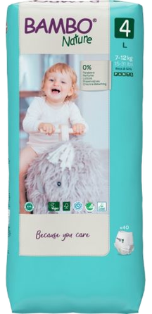 BAMBO NATURE Nature Tall (7-12 kg)  Dydis 4 sauskelnės-kelnaitės, 40 vnt.