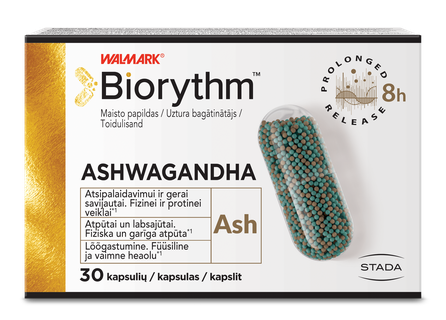 BIORYTHM ASHWAGANDHA (prailginto veikimo ašvaganda) kapsulės, 30 vnt.